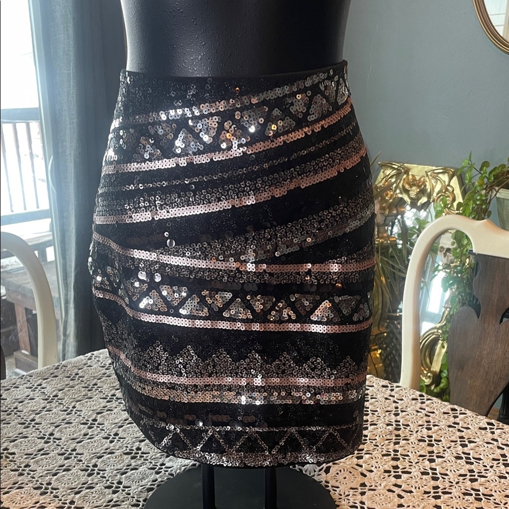 Express Black and Silver Sequin Mini Skirt